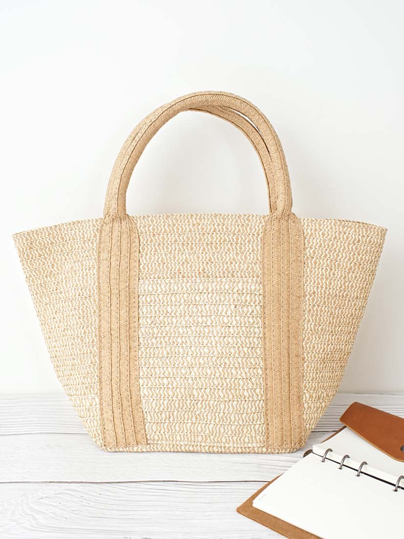 配色編織草編托特包(2色)