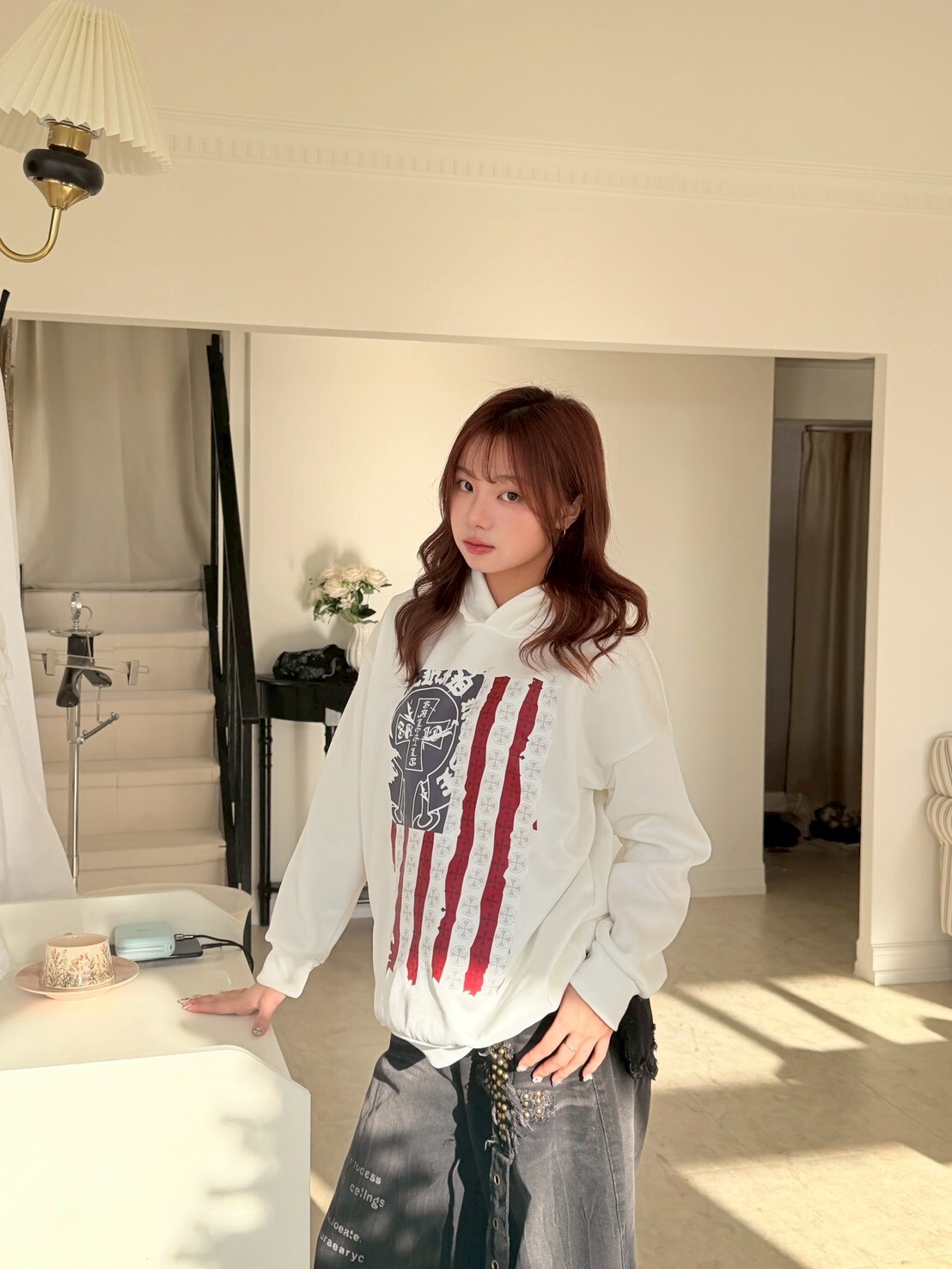 反覆愛上hoodie 美式復古十字架帽踢2colors