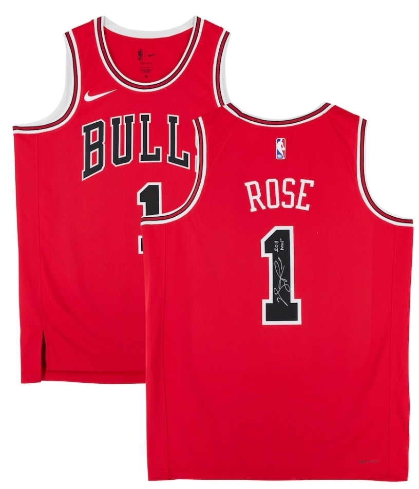 Derrick Rose Chicago Bulls Autographed Red Nike Icon Edition Swingman Jersey with "2011 MVP" Inscription