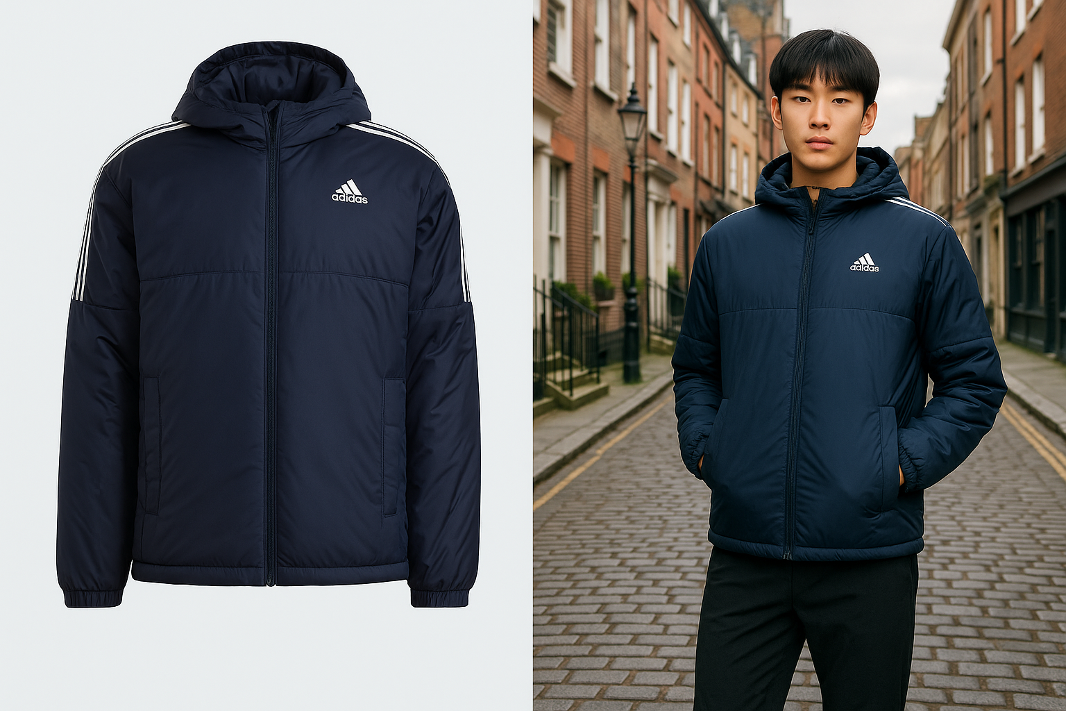 【預購】Q120801 adidas 男士深藍色Essentials 保暖連帽夾克