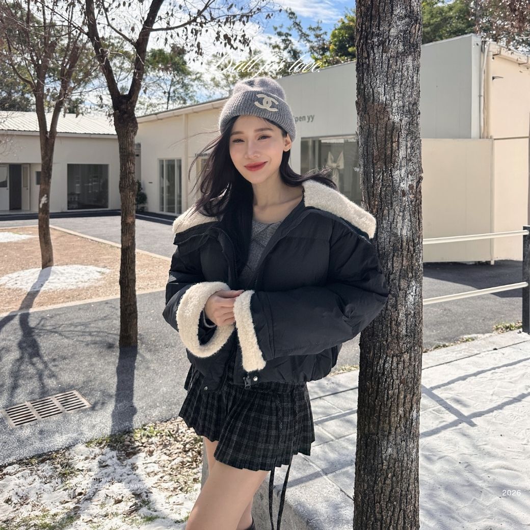 【冬日雪寶】DOMISS翻絨領-羽絨外套 新年顯瘦厚外套 保暖大衣 保暖外套-3色(現+預)