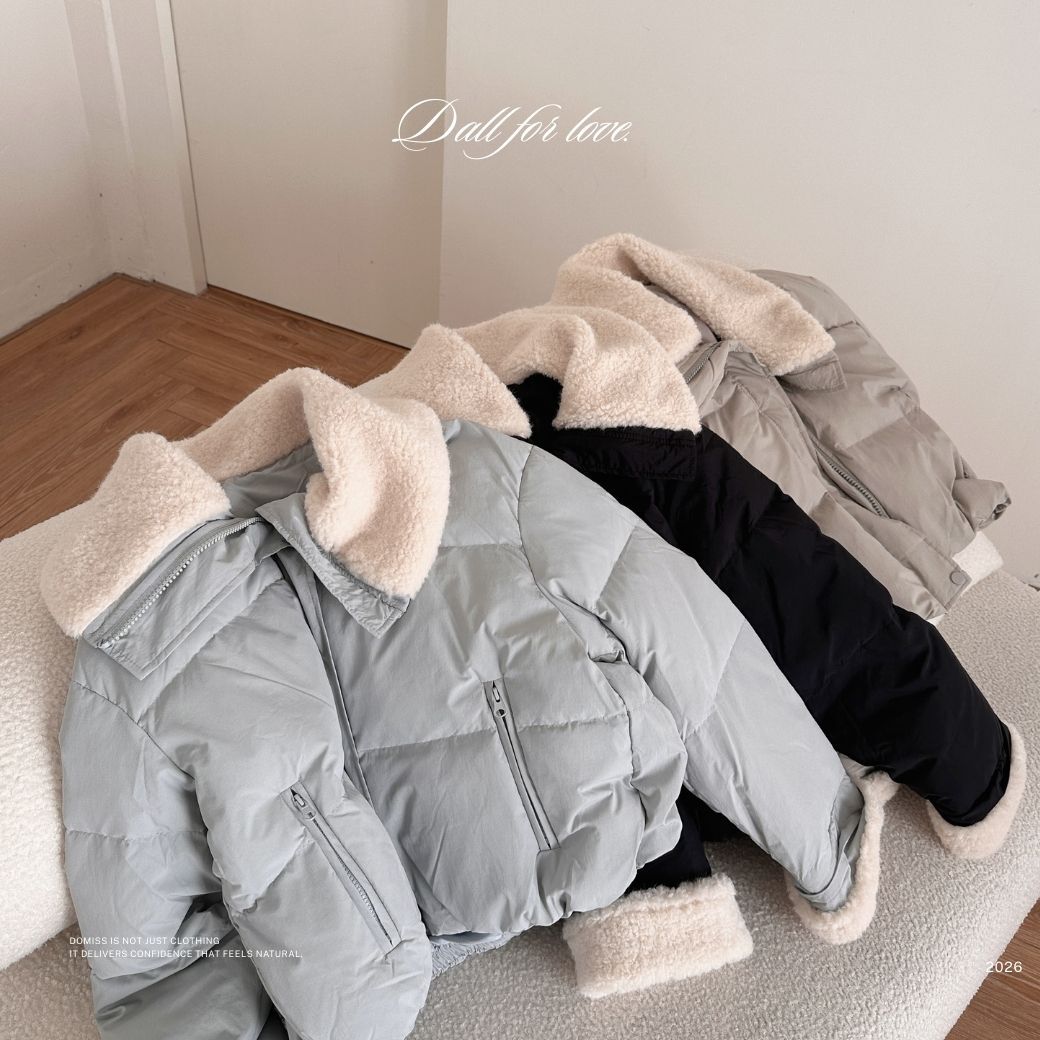 【冬日雪寶】DOMISS翻絨領-羽絨外套 新年顯瘦厚外套 保暖大衣 保暖外套-3色(現+預)