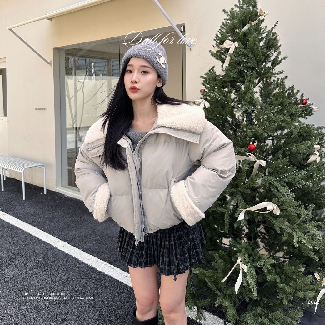 【冬日雪寶】DOMISS翻絨領-羽絨外套 新年顯瘦厚外套 保暖大衣 保暖外套-3色(現+預)