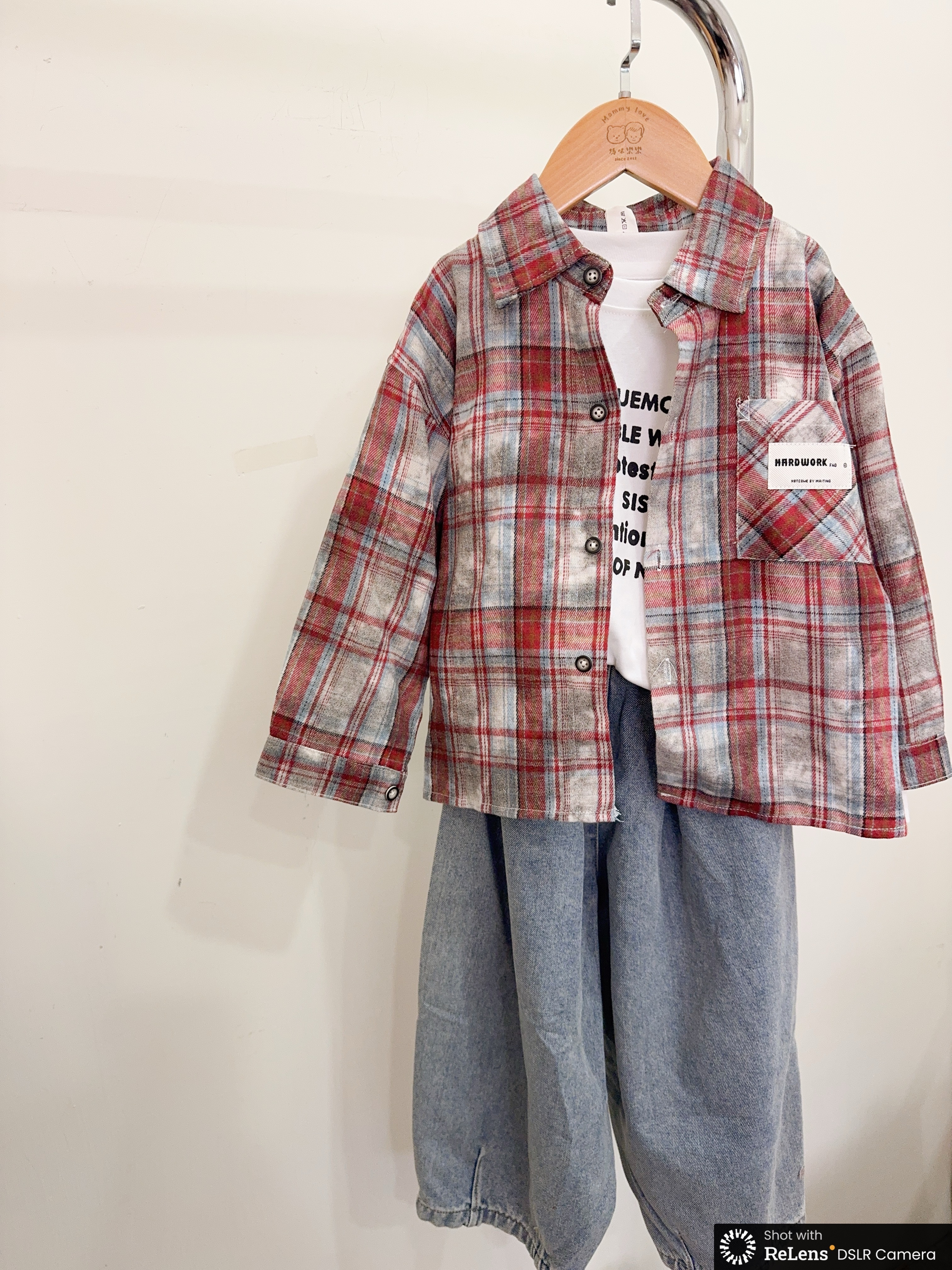 82503格子襯衫彎刀褲三件套組