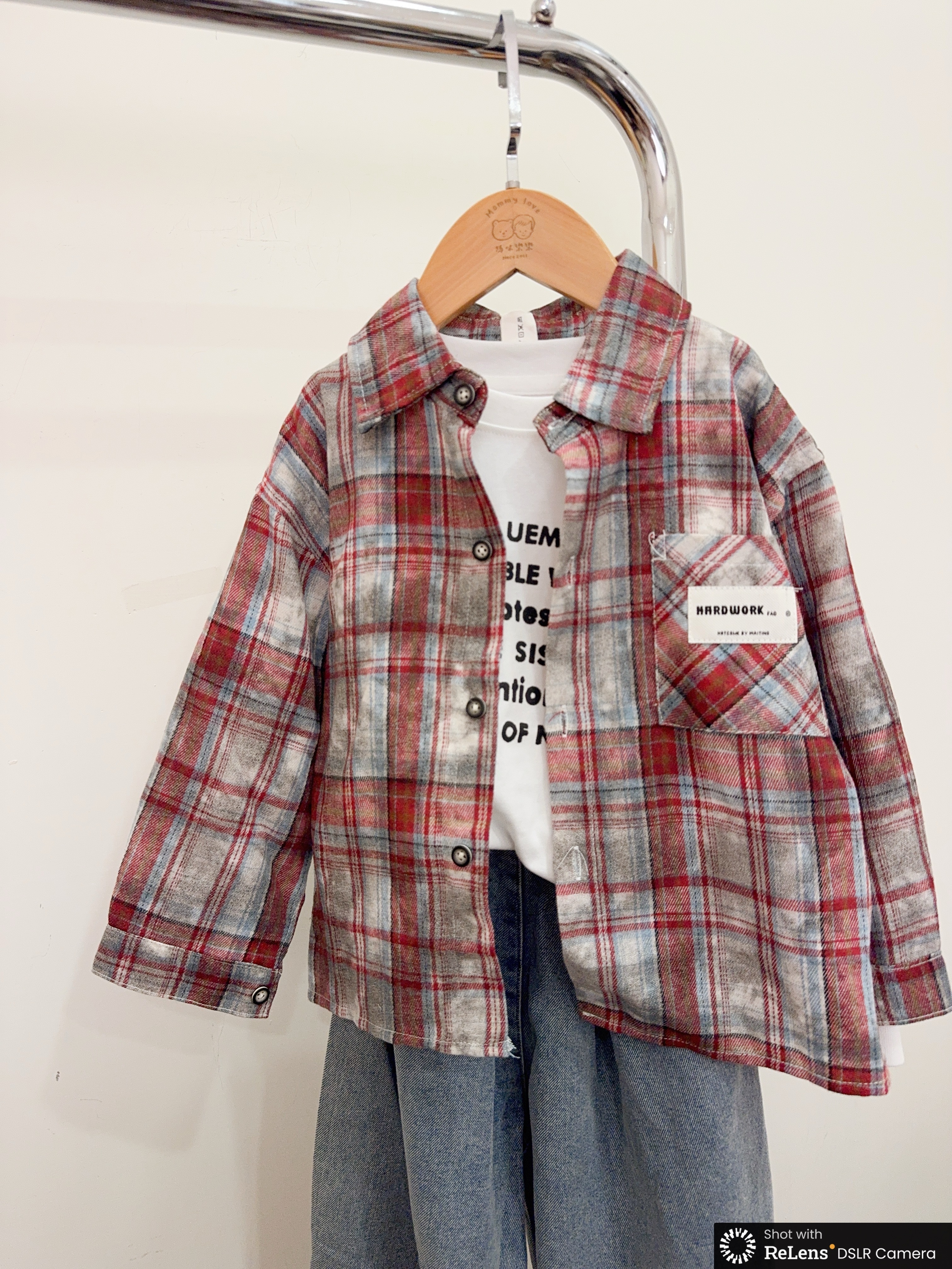 82503格子襯衫彎刀褲三件套組