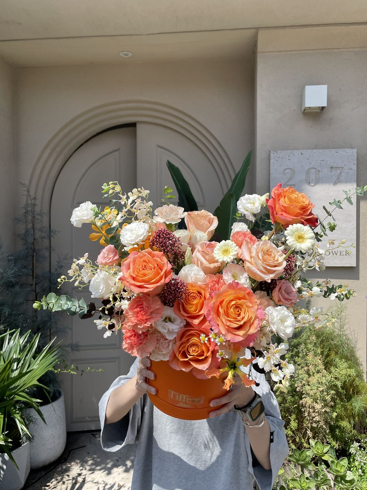 奢華版愛馬仕橘 鮮花盆花 開幕花禮