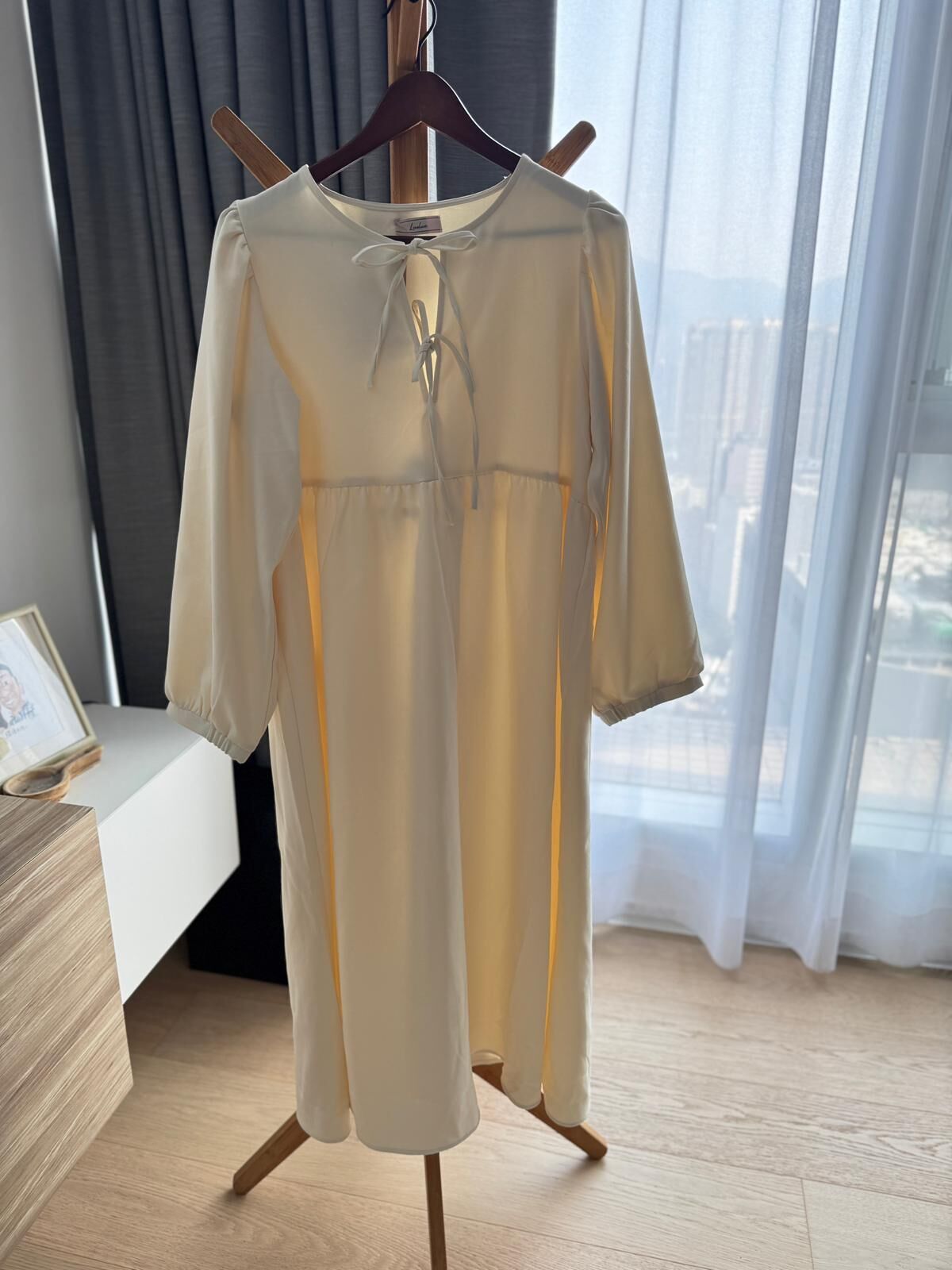 簡約貴氣米色蝴蝶結長款連身裙【日本直送】