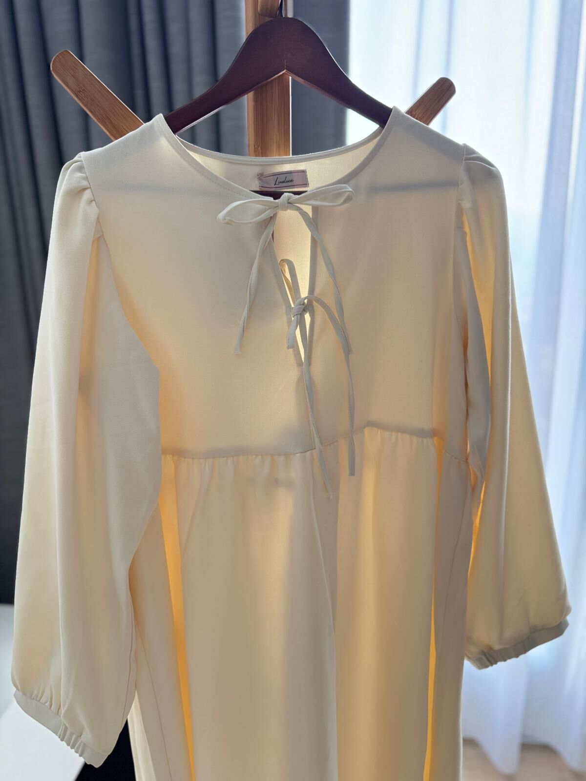 簡約貴氣米色蝴蝶結長款連身裙【日本直送】