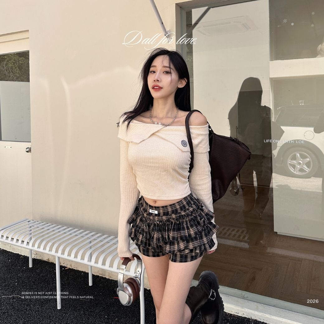 【爆款澎澎裙】DOMISS顯瘦低腰格紋短褲裙 鬆緊腰 甜辣比例神裙 (現貨)