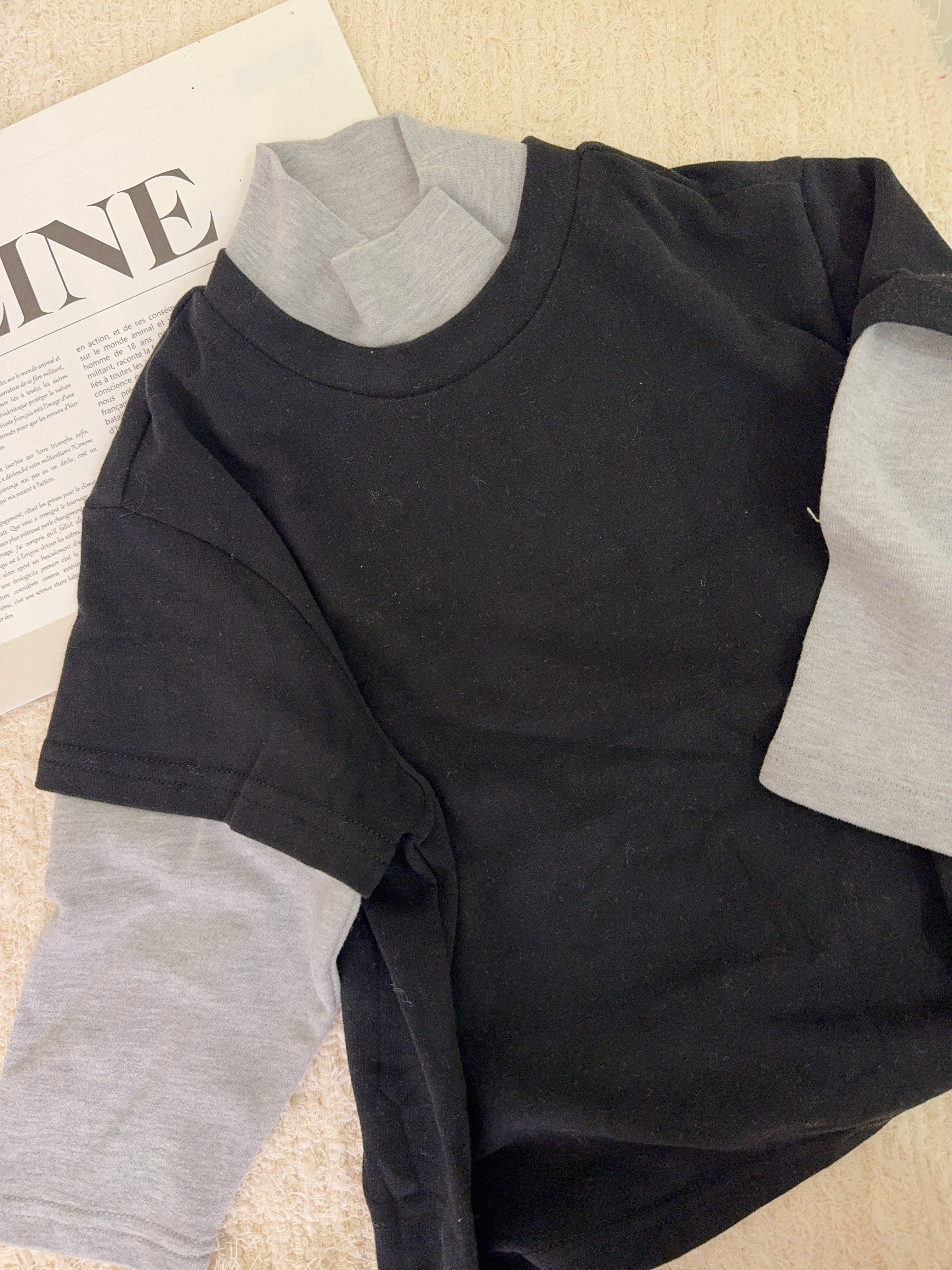 53001假兩件高領上衣