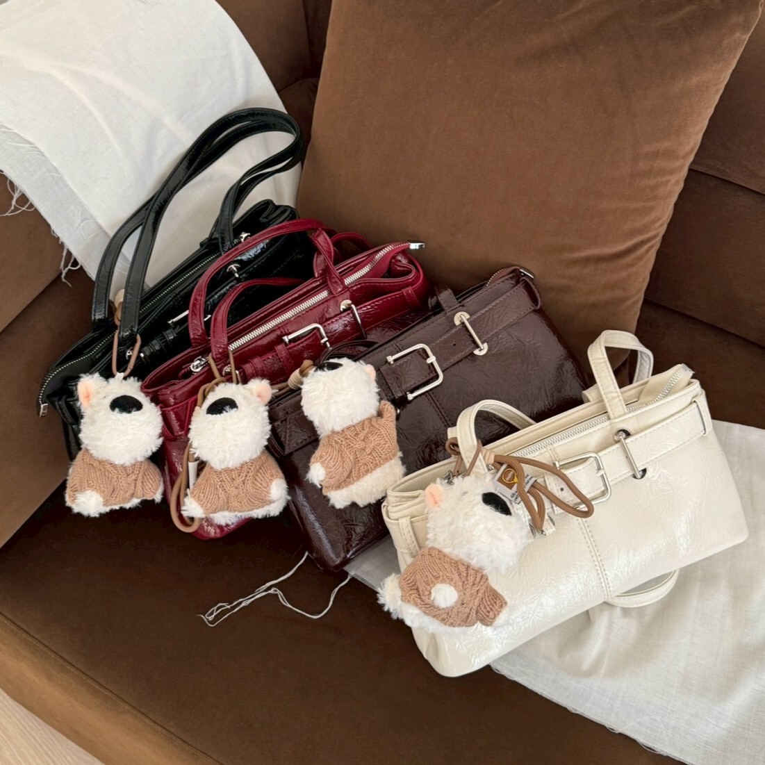 柏林未眠 復古亮皮單肩腋下包