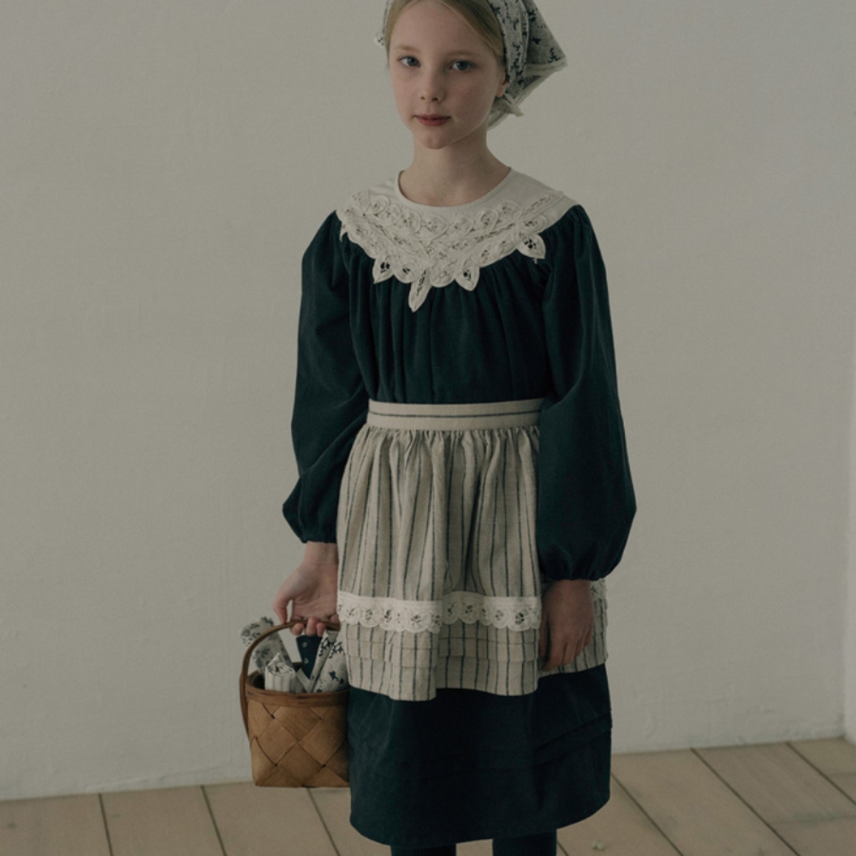 LOUISIELLA 條紋拼接綁帶裙 Mocha Apron - Beige