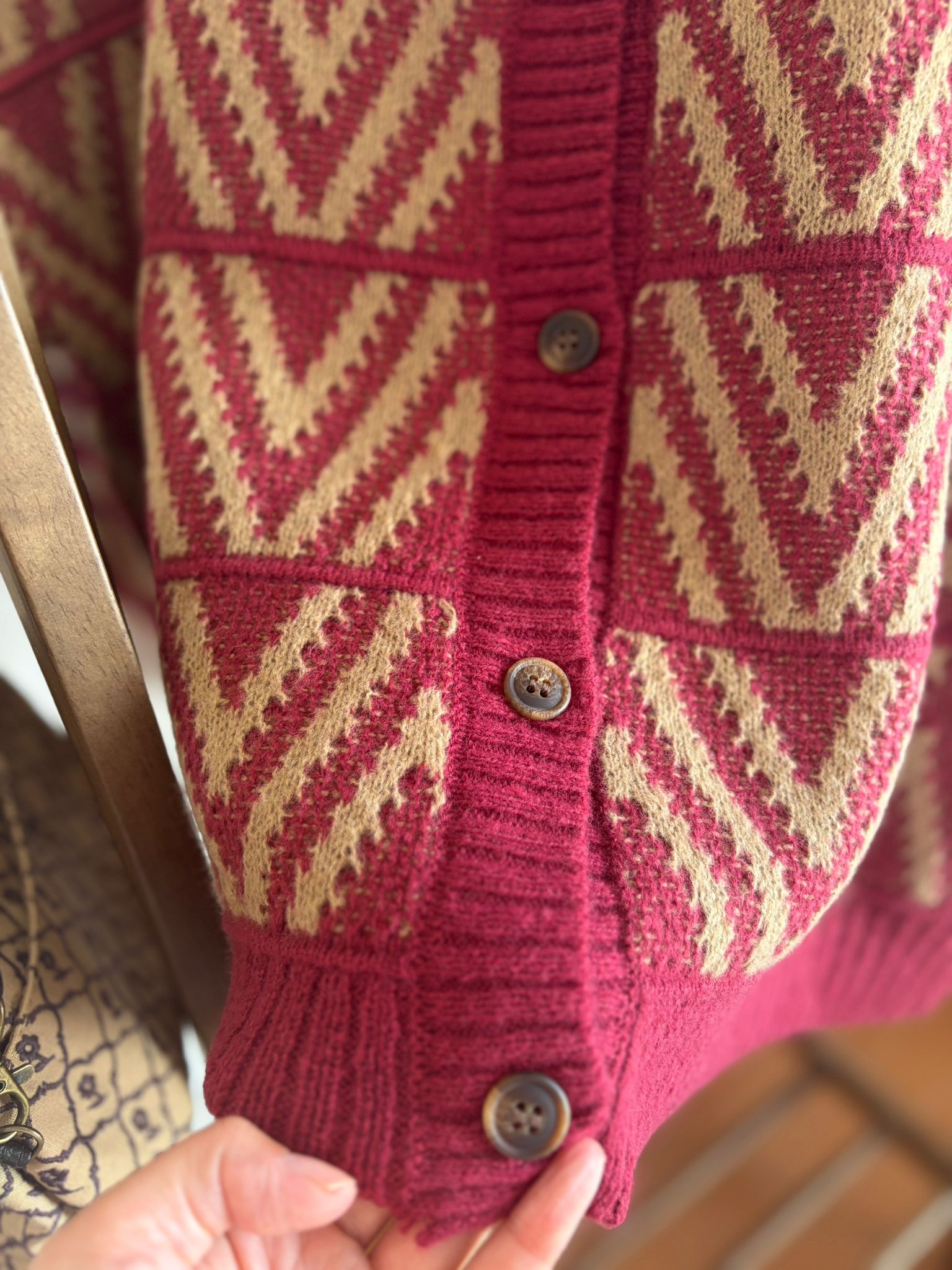 冬日節日圓領提花針織開襟外套【日本直送】