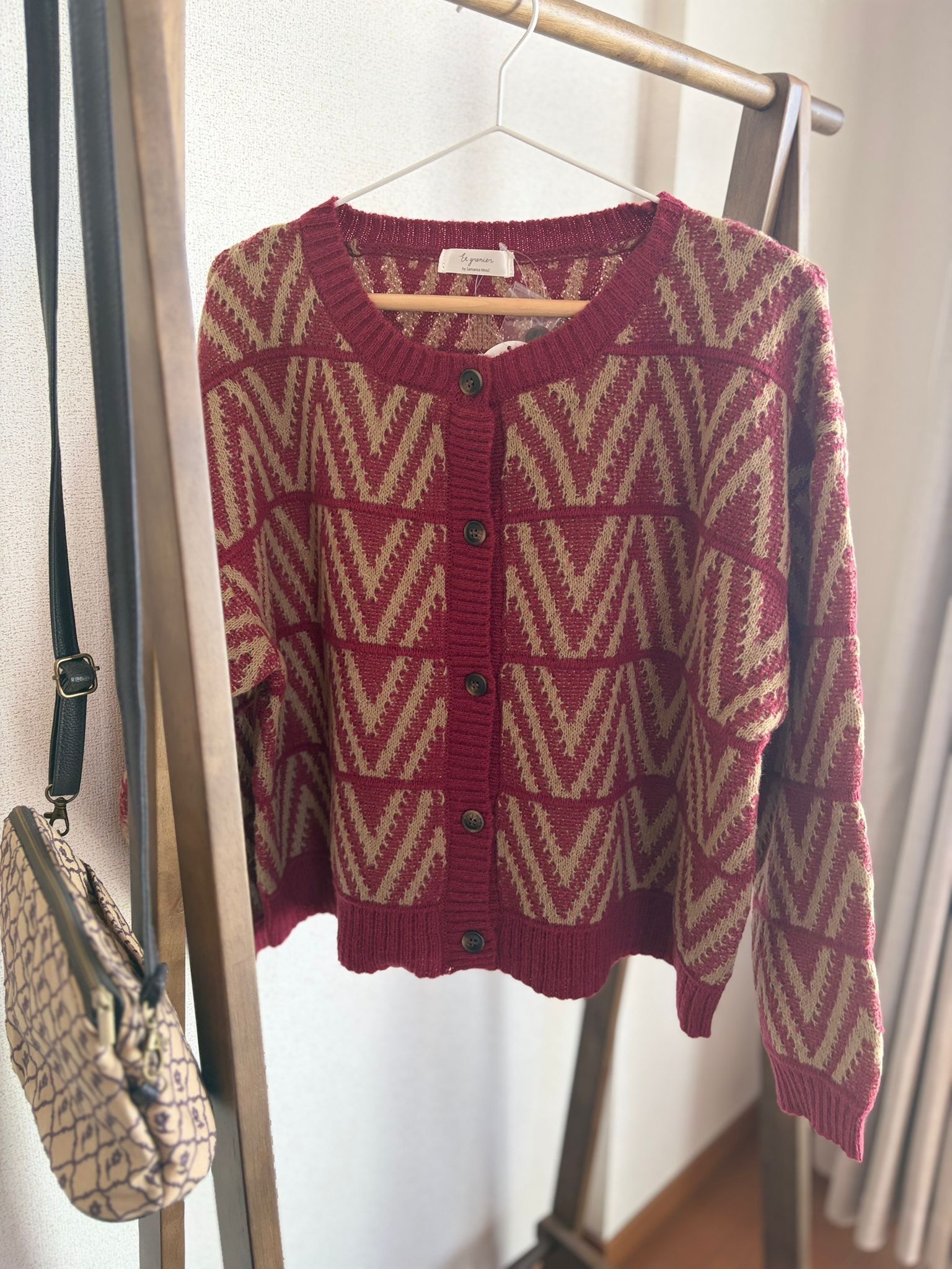 冬日節日圓領提花針織開襟外套【日本直送】