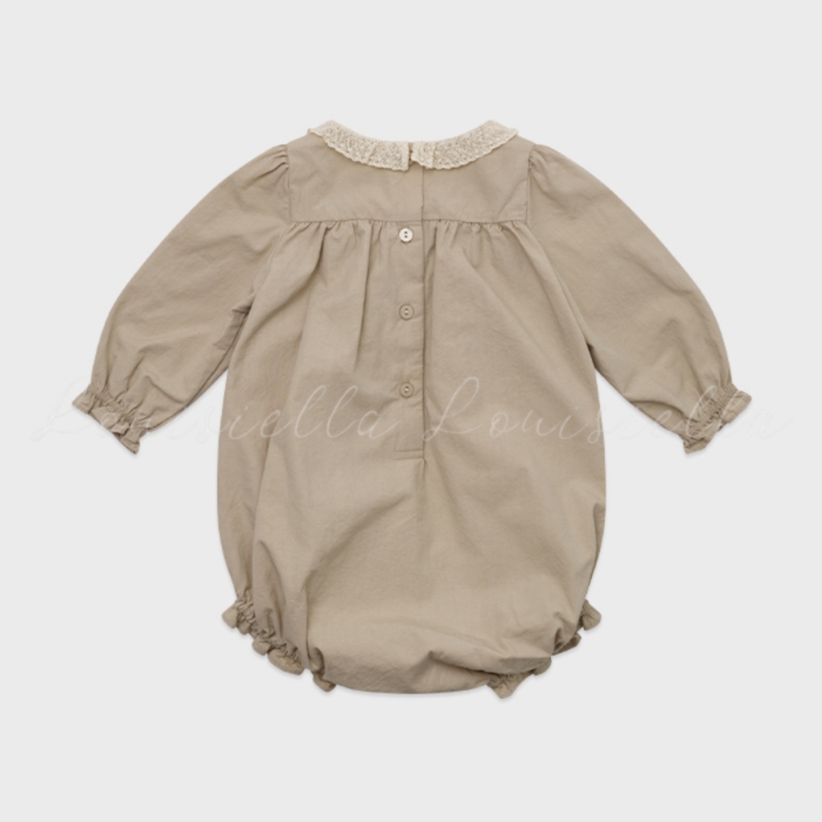 LOUISIELLA 蕾絲領壓褶包屁衣Baby Florence Romper - Khaki Beige