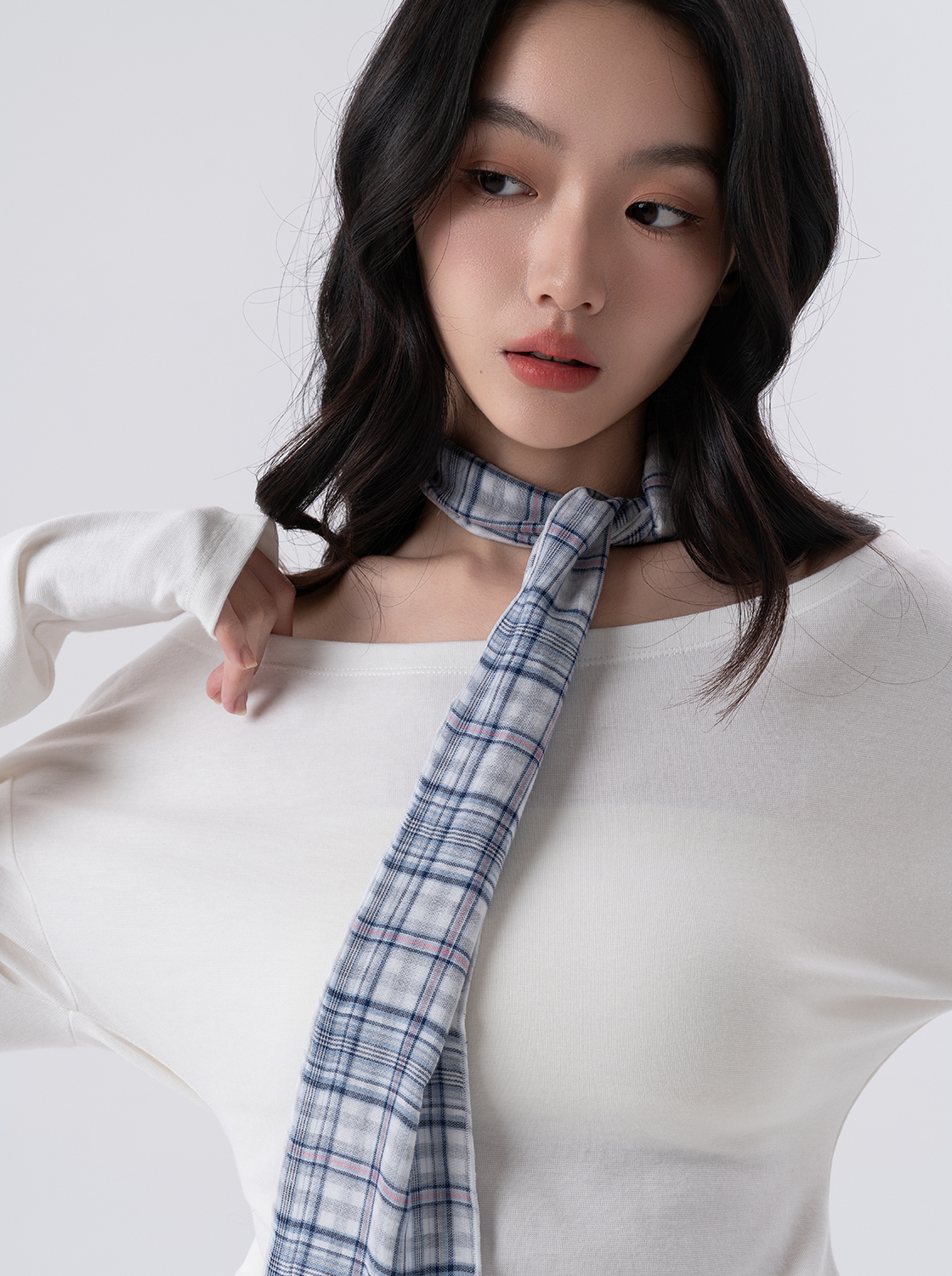 【第二件5折】韓系領巾不對稱下擺上衣