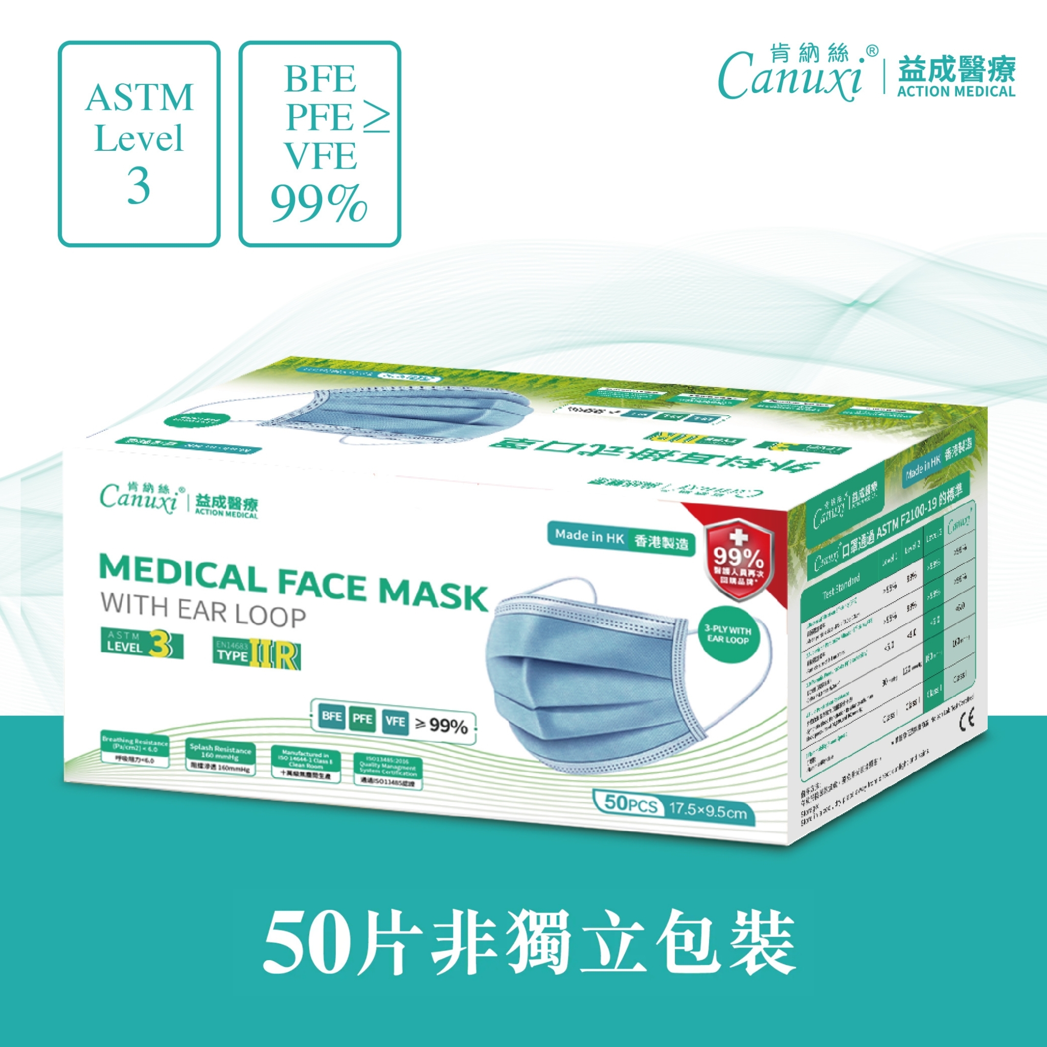 香港製 - 外科耳掛式口罩 ASTM Level 3