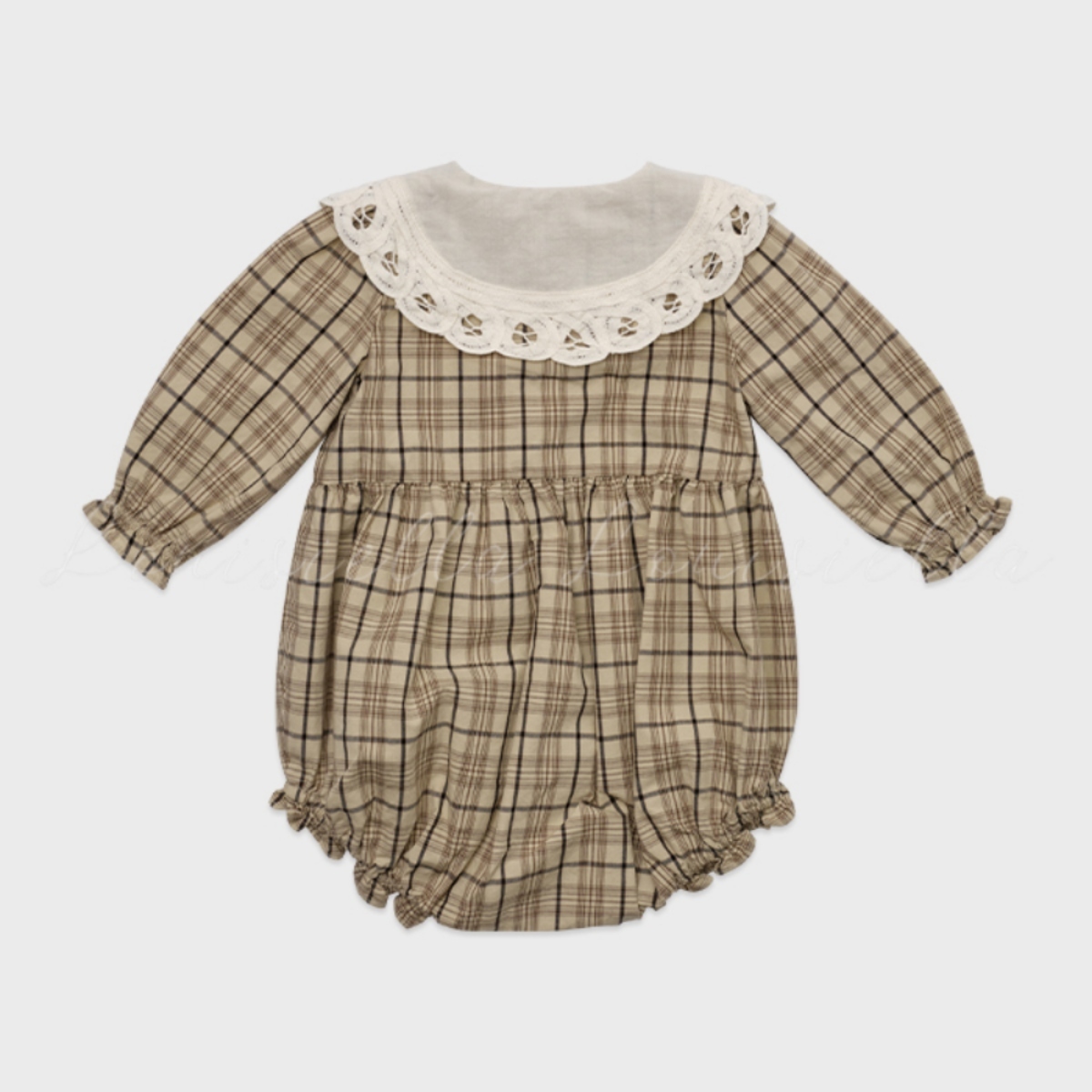 LOUISIELLA 格紋雕花領包屁衣 Baby Marsil Romper - Beige