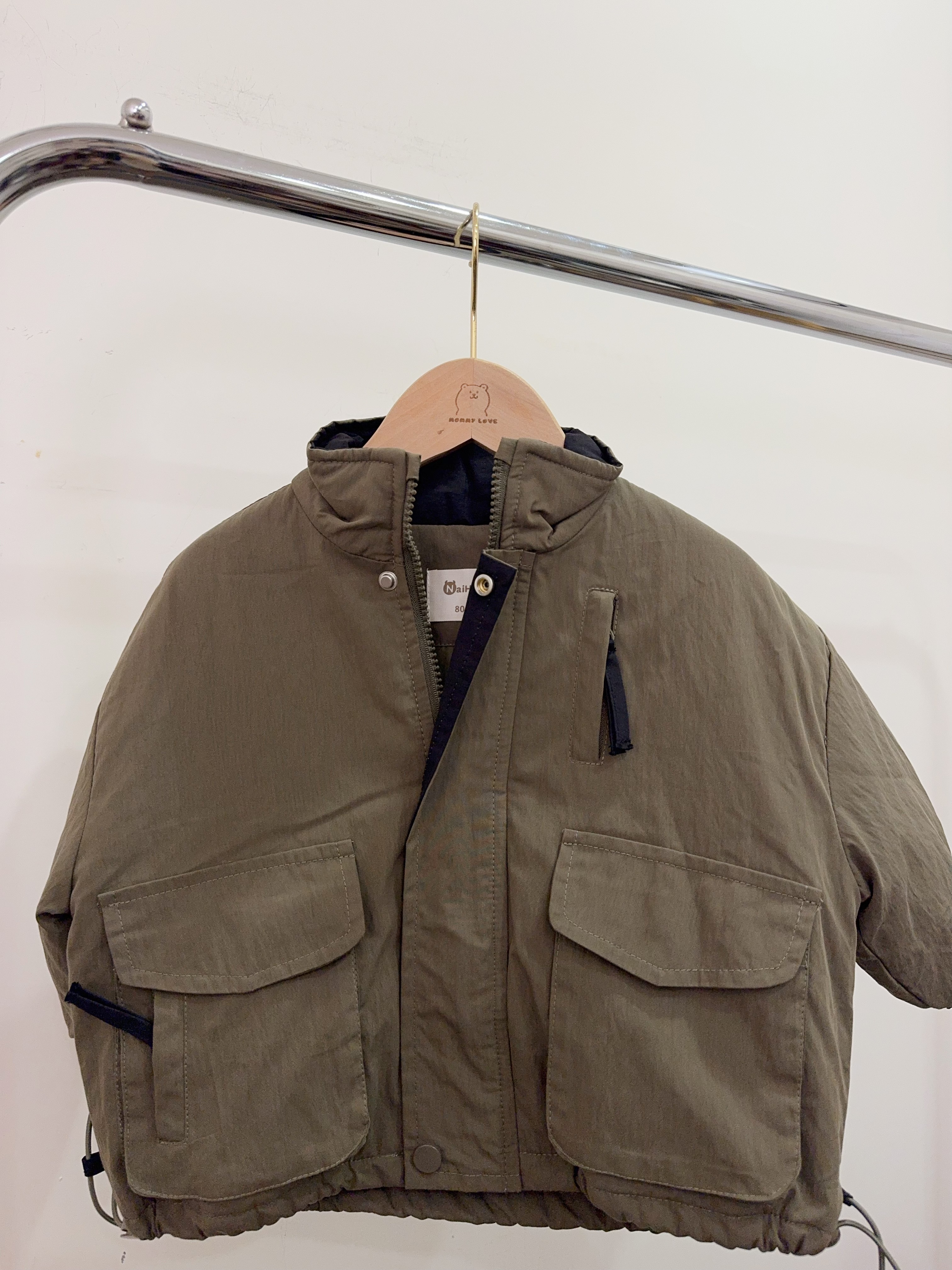 nh6832軍綠立領鋪棉外套