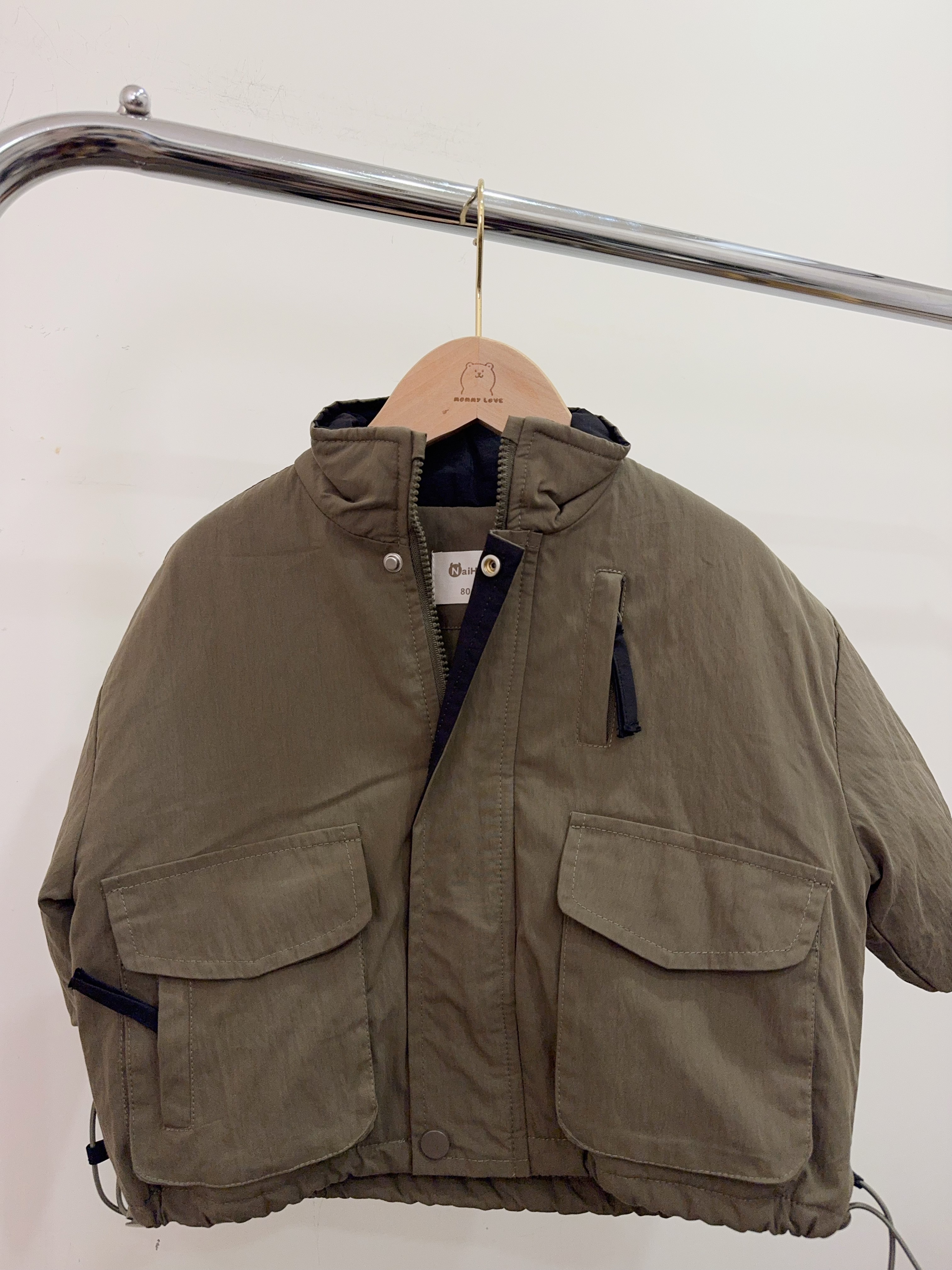 nh6832軍綠立領鋪棉外套