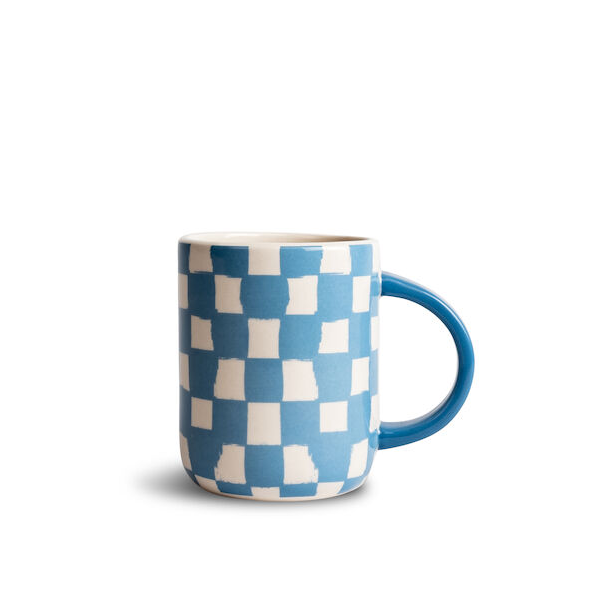 ByOn-Liz 馬克杯，棋盤格紋款(藍白色)，大膽亮麗的藍/白色系搭配