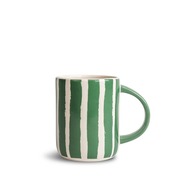 ByOn-Liz 馬克杯,直條紋款(綠白色),帶有挑釁的條紋,凌亂有趣且富有想像力。