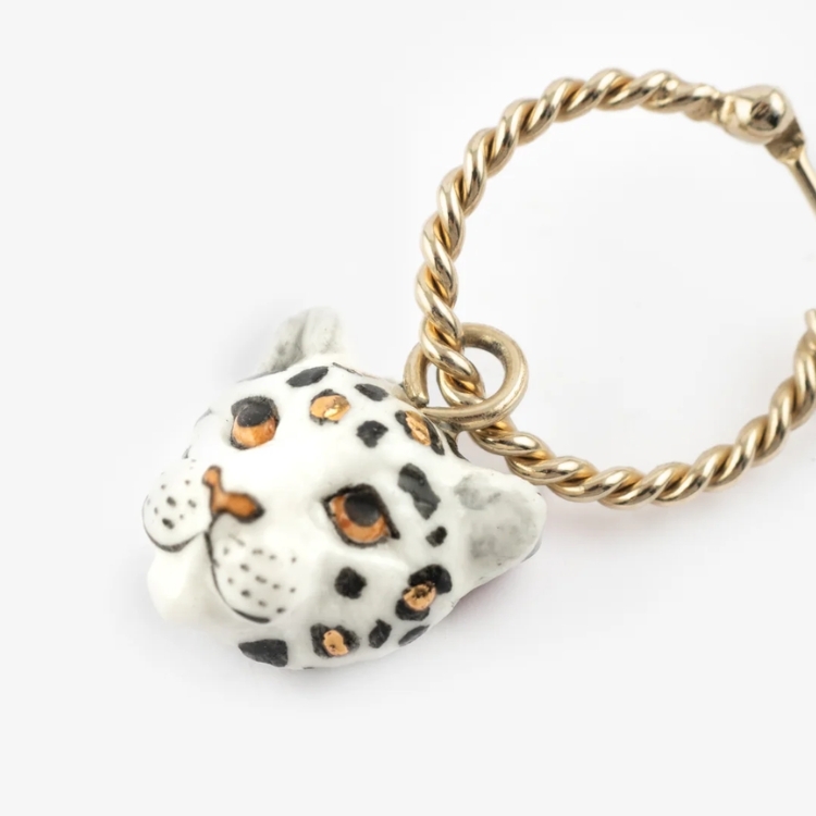 白金錢豹迷你圈型耳環-單只