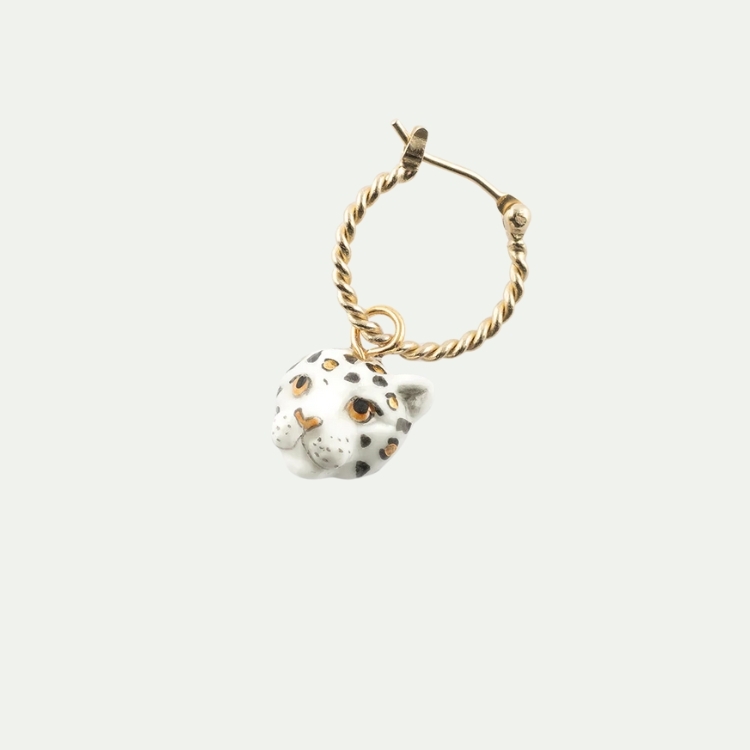 白金錢豹迷你圈型耳環-單只