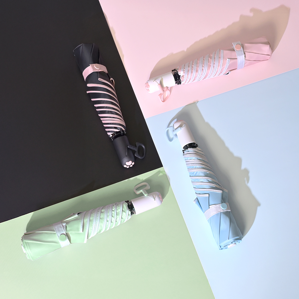 防曬輕收貓印自動傘,四種顏色任你挑選,防曬抗紫外線傘下不透光,輕巧好攜帶