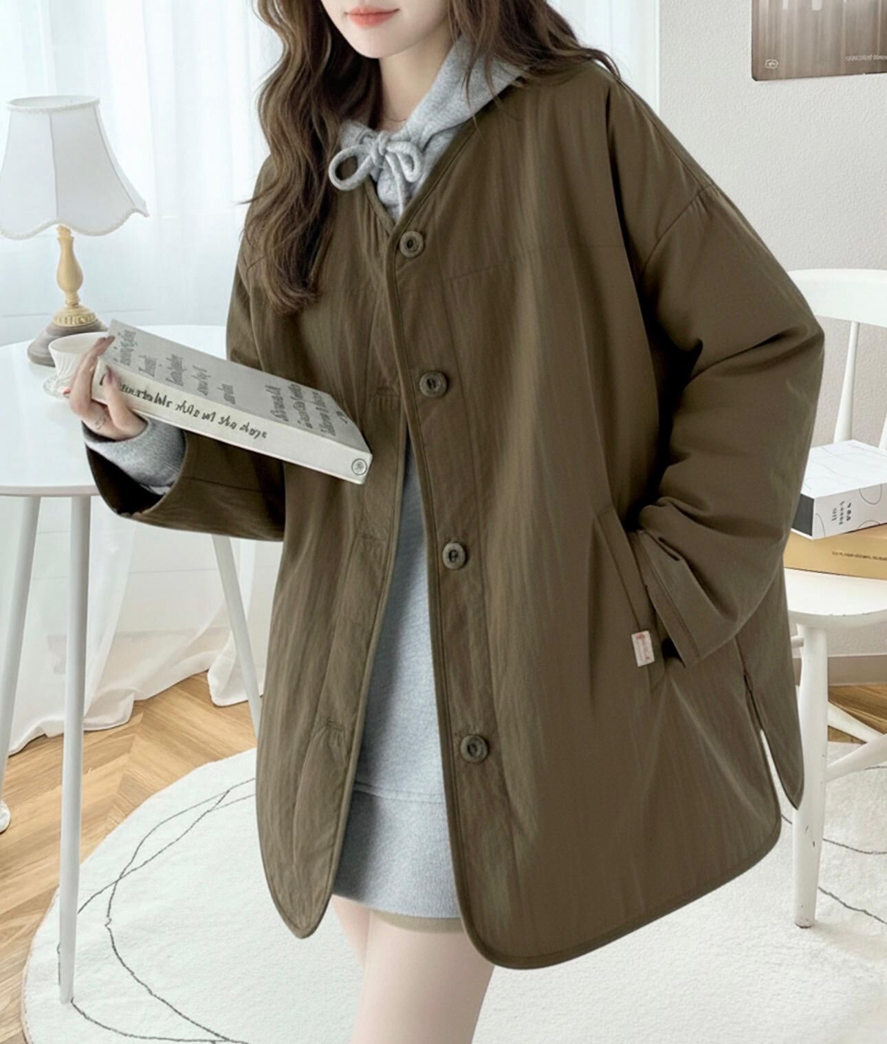 【預購】JaVa JN120910 休閒無領側拉鍊絎縫外套