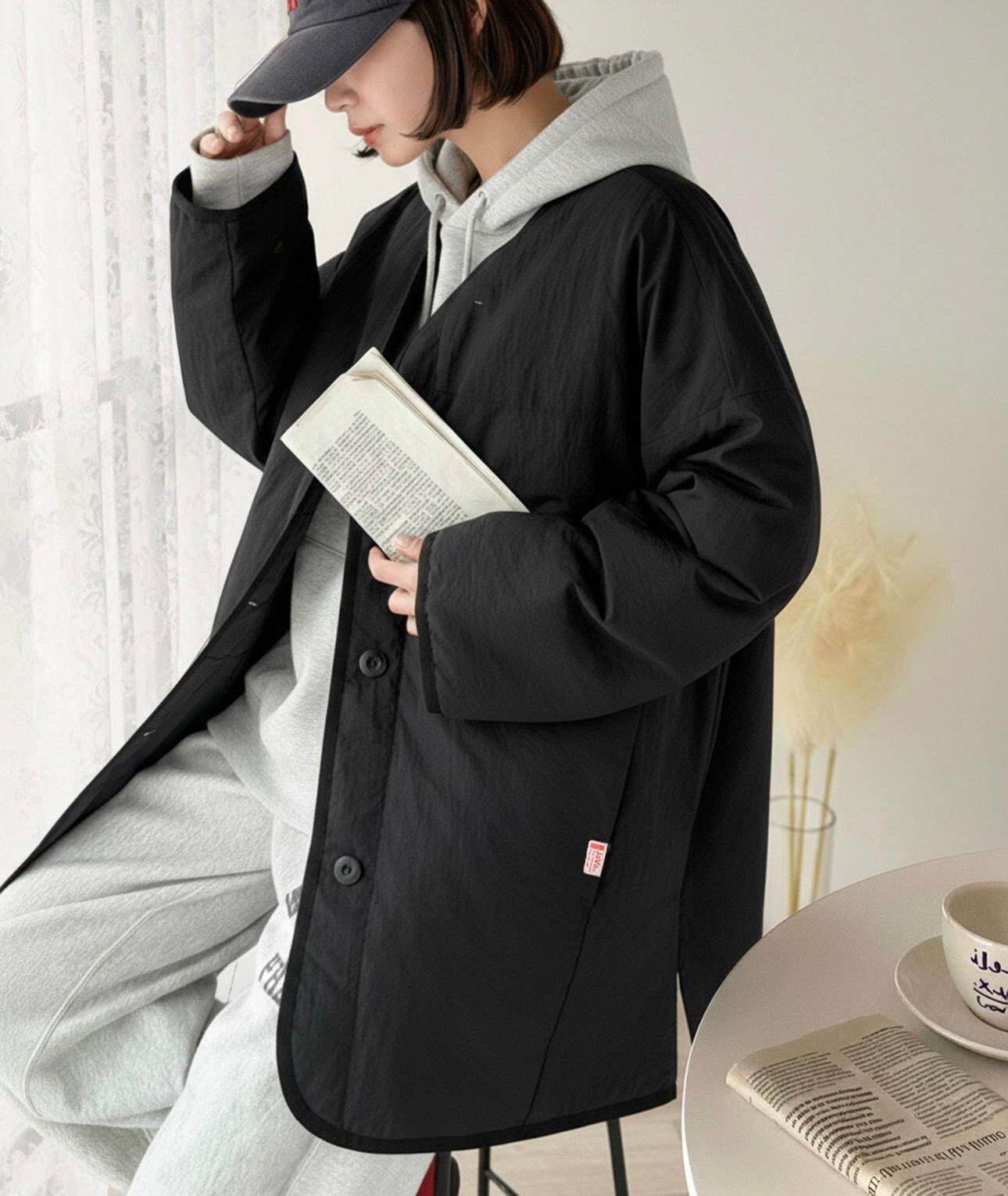 【預購】JaVa JN120910 休閒無領側拉鍊絎縫外套