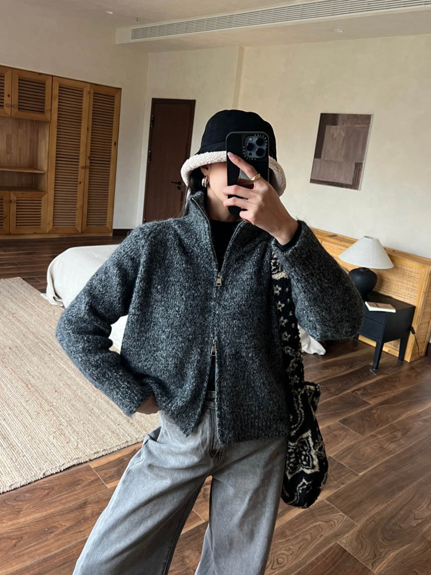 上下拉鍊混色厚針織外套*4色