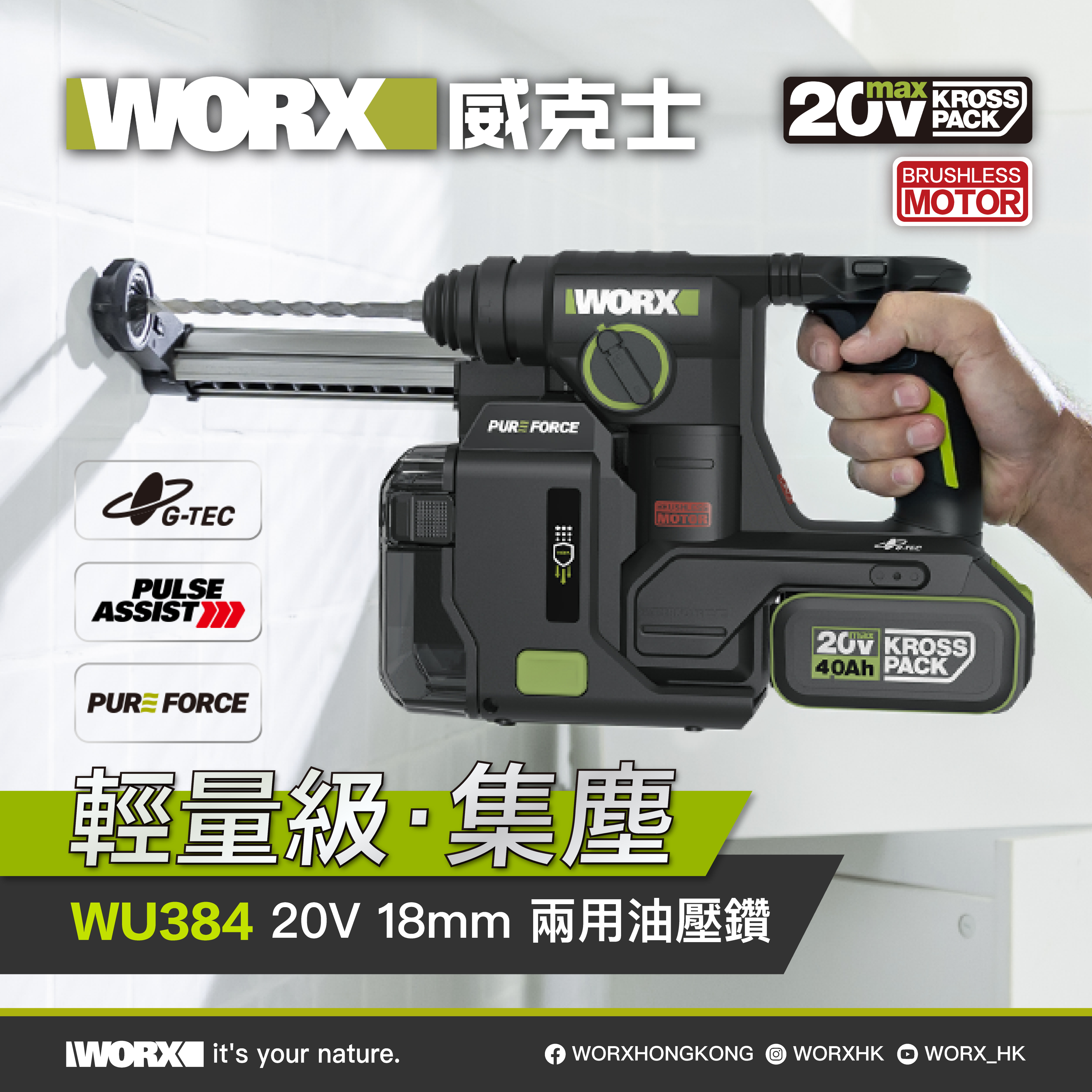 WORX WU384 20V 18mm 兩用油壓鑽