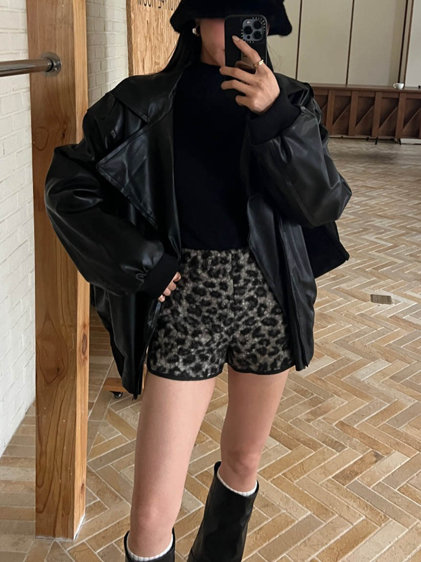 毛料豹紋短褲*2色