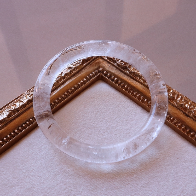 【天然石水晶手鐲】圈口尺寸54～55 小彩虹大閃片白水晶