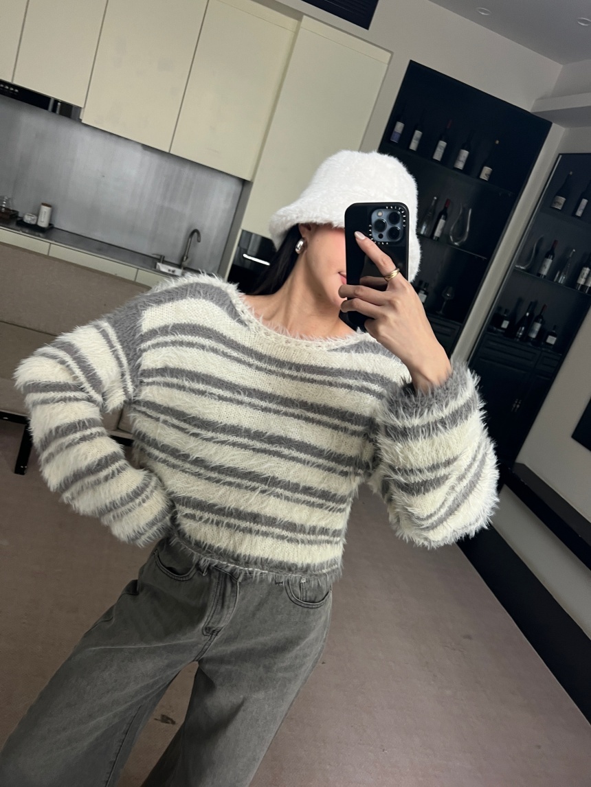 條紋馬海毛上衣*3色