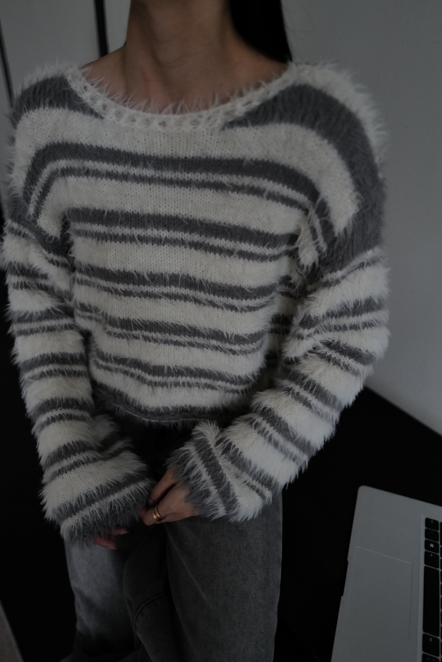 條紋馬海毛上衣*3色