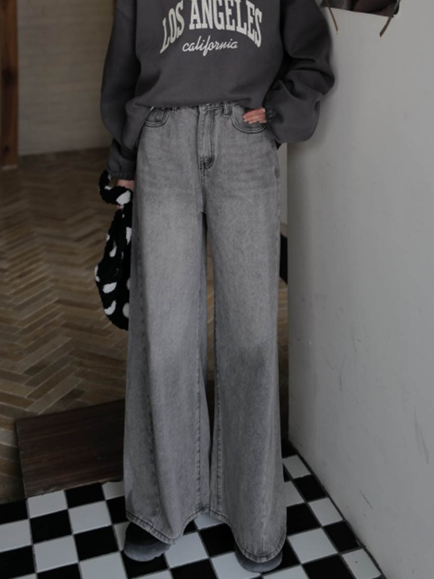 斜車縫闊腿牛仔褲*3色