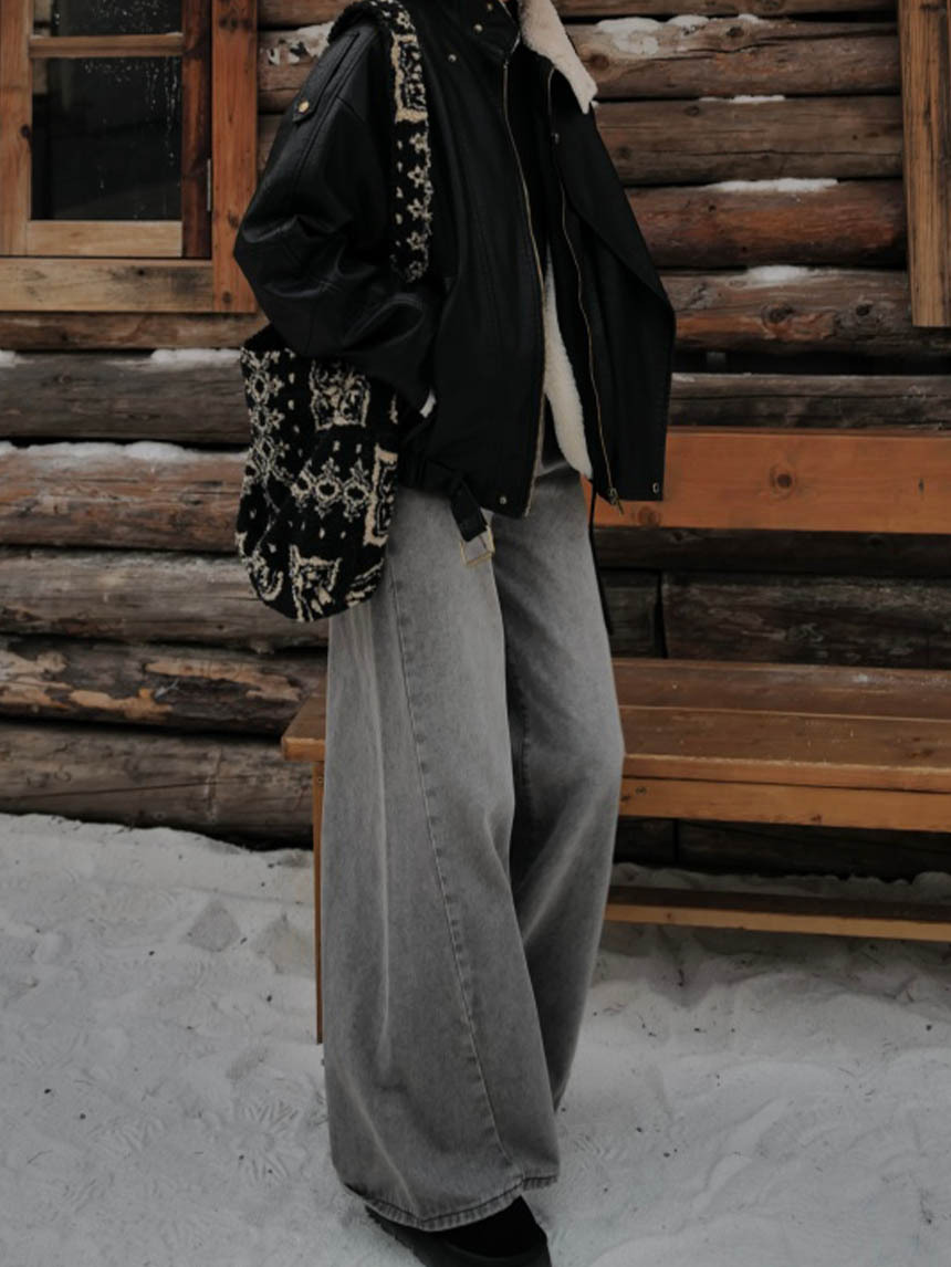 斜車縫闊腿牛仔褲*3色