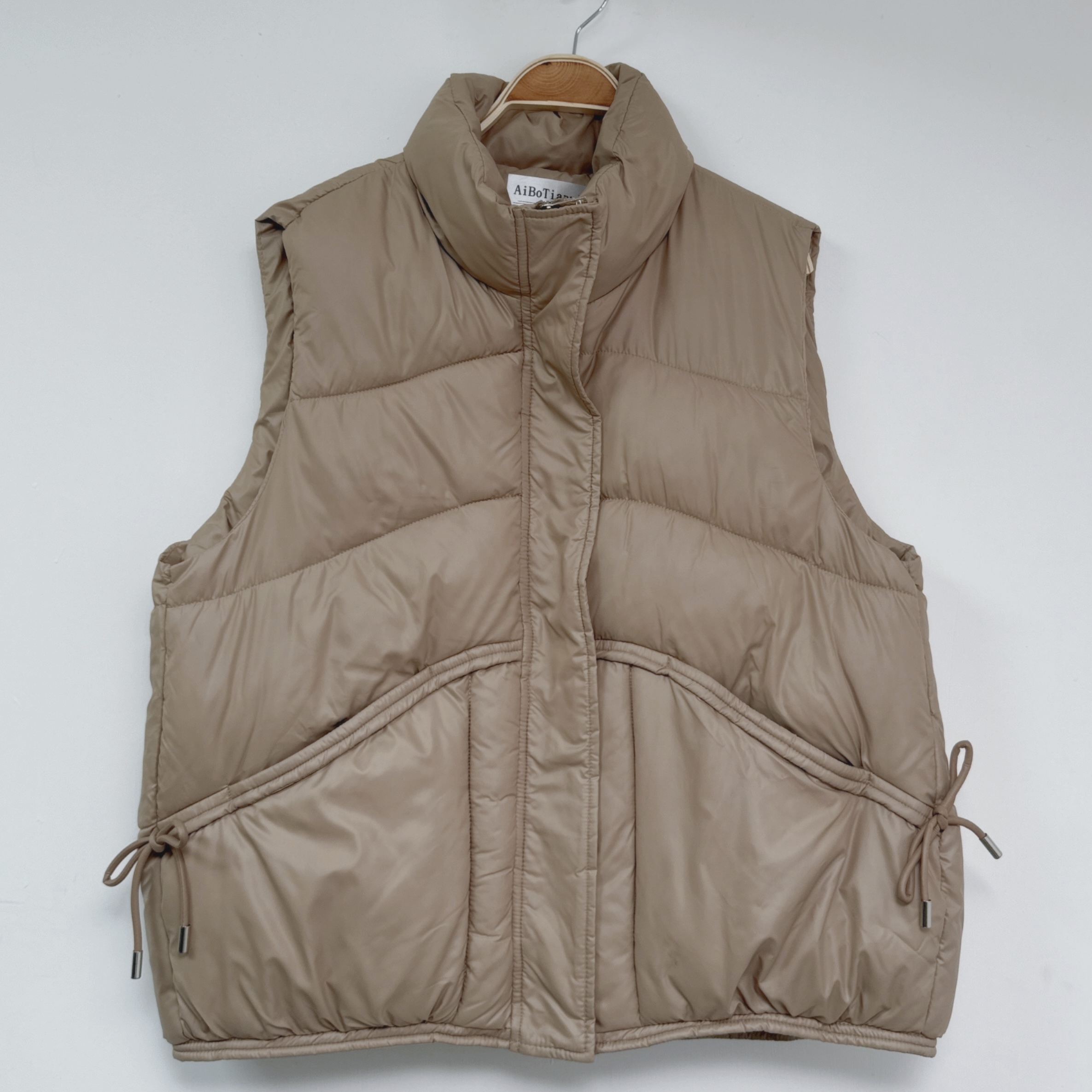 側小綁繩拉鍊夾棉背心 (F55)