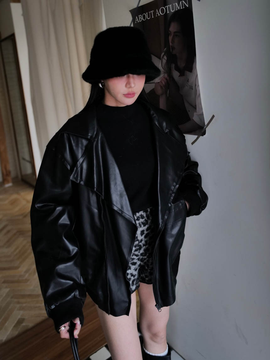 翻領蛋白皮個性皮外套