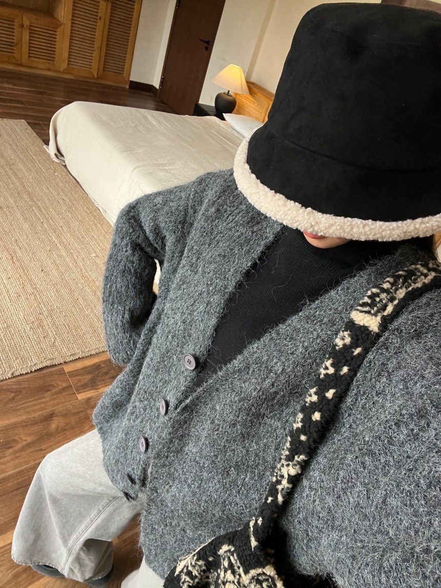 釦子同色粗針織泡袖長版外罩*5色