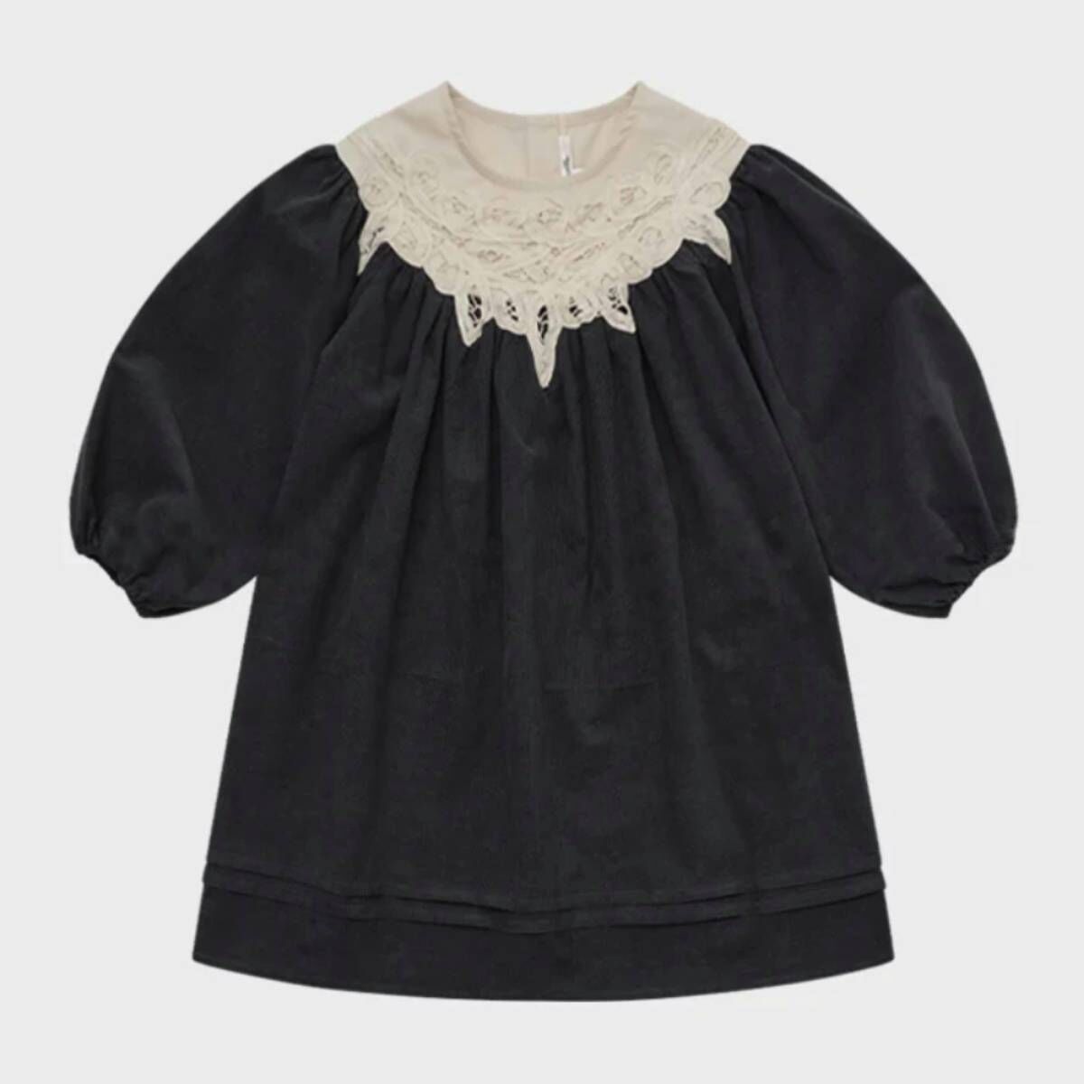 LOUISIELLA 燈芯絨蕾絲拼接洋裝 Grandis Corduroy Dress - Charcoal