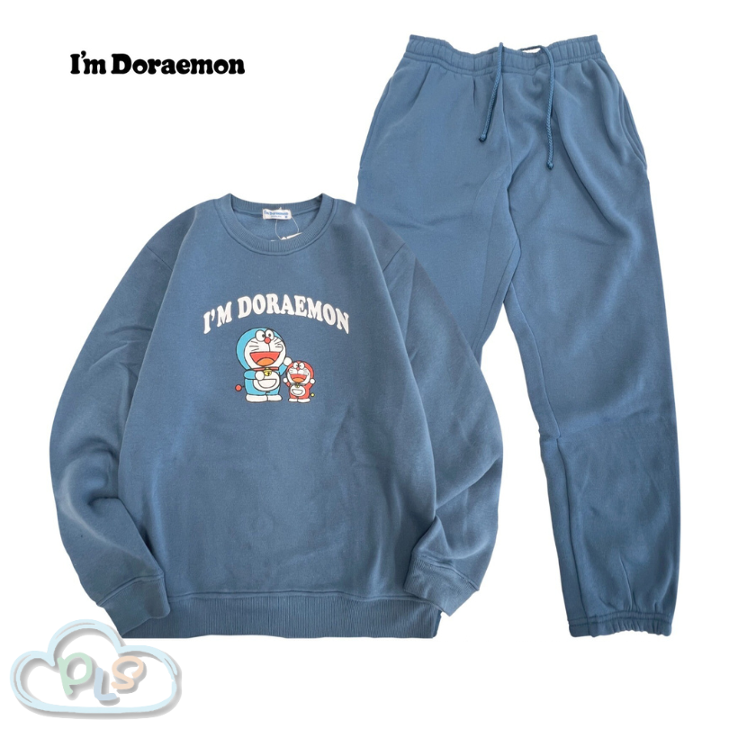現貨 印花抓毛衛衣＋長褲套裝 多啦A夢 藍色 #22892-1