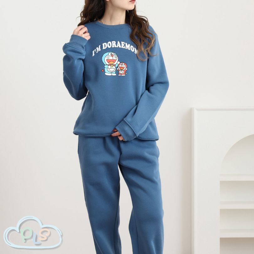 現貨 印花抓毛衛衣＋長褲套裝 多啦A夢 藍色 #22892-1