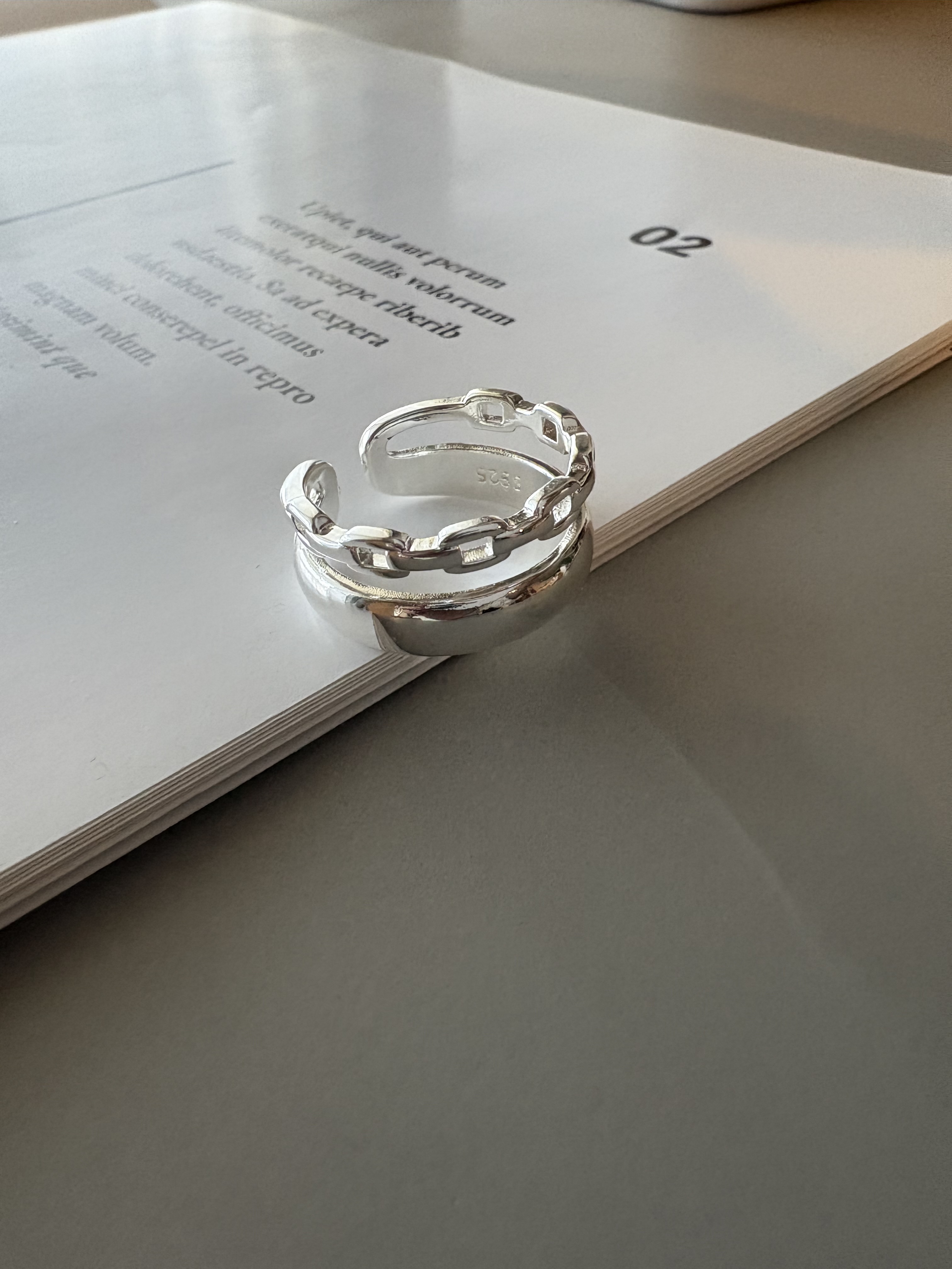 silver double design ring