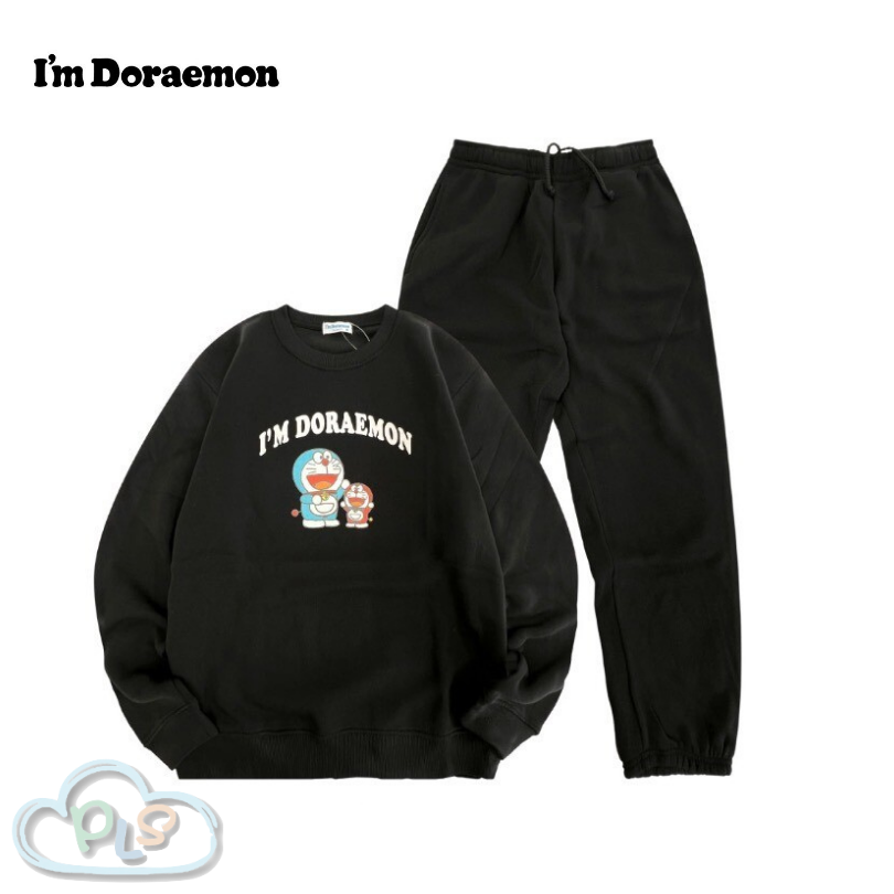 現貨 印花抓毛衛衣＋長褲套裝 多啦A夢 黑色 #22893-1