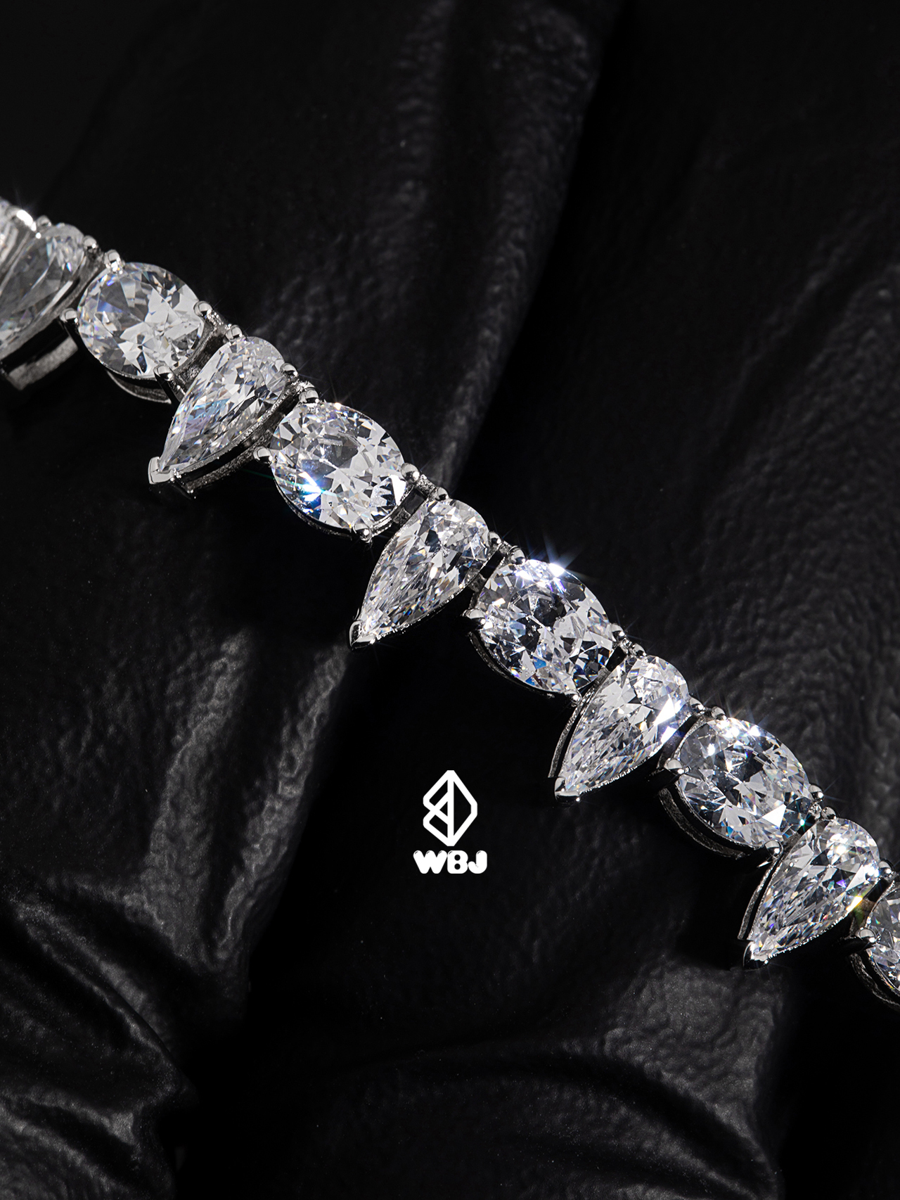 純銀福斯特網球項鍊 異形寶石混鑲 925銀 電鍍18K白金