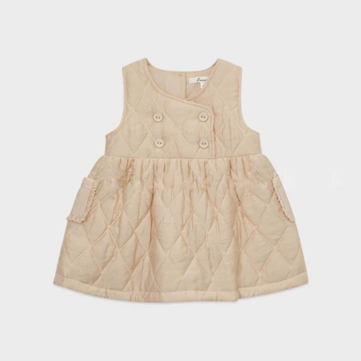LOUISIELLA 寶寶菱格紋背心裙 Baby Lavien quilting Dress - Peach Beige