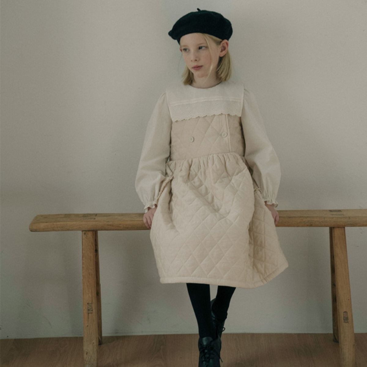 LOUISIELLA 菱格紋背心裙 Lavien Quilting Dress - Peach Beige